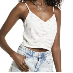 Nordstrom BP Juniors Size 1X Cropped Camisole Ivory Purple Floral Polka Dot